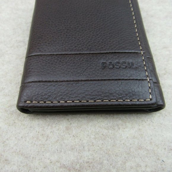 Fossil Lufkin Trifold Brown Leather Mens Wallet - Picture 4 of 10